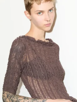 Lacy jersey T-shirt - brown