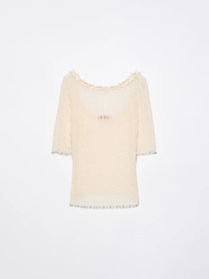 Lacy jersey T-shirt - ecru