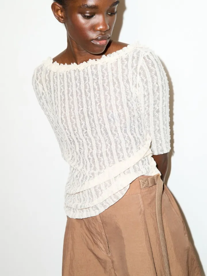 Lacy jersey T-shirt - ecru