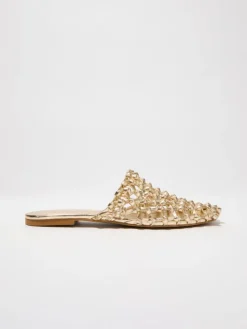 Laminated braided flat mules - gold