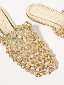 Laminated braided flat mules - gold