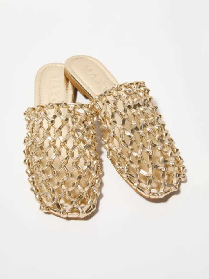 Laminated braided flat mules - gold