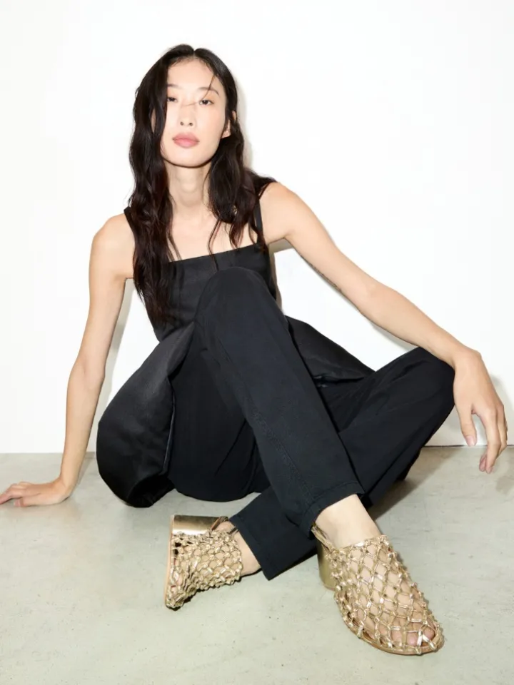 Laminated braided mules - gold