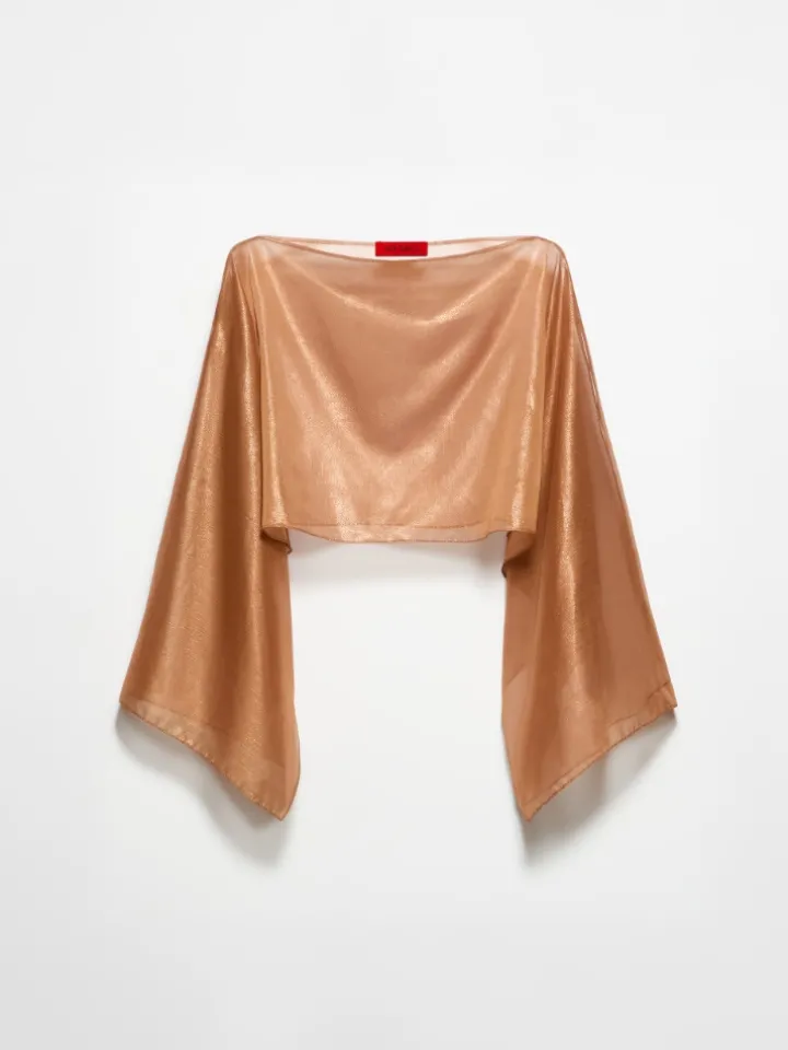 Laminated crepon shrug - brown