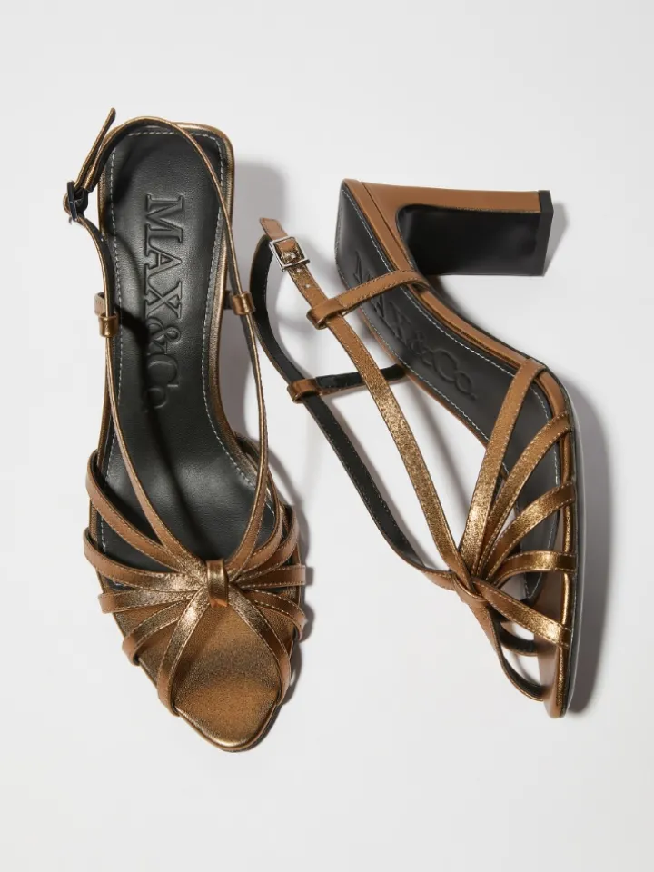 Laminated leather sandals - bronze