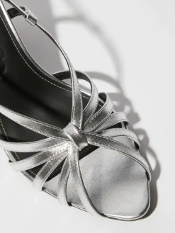 Laminated leather sandals - silver