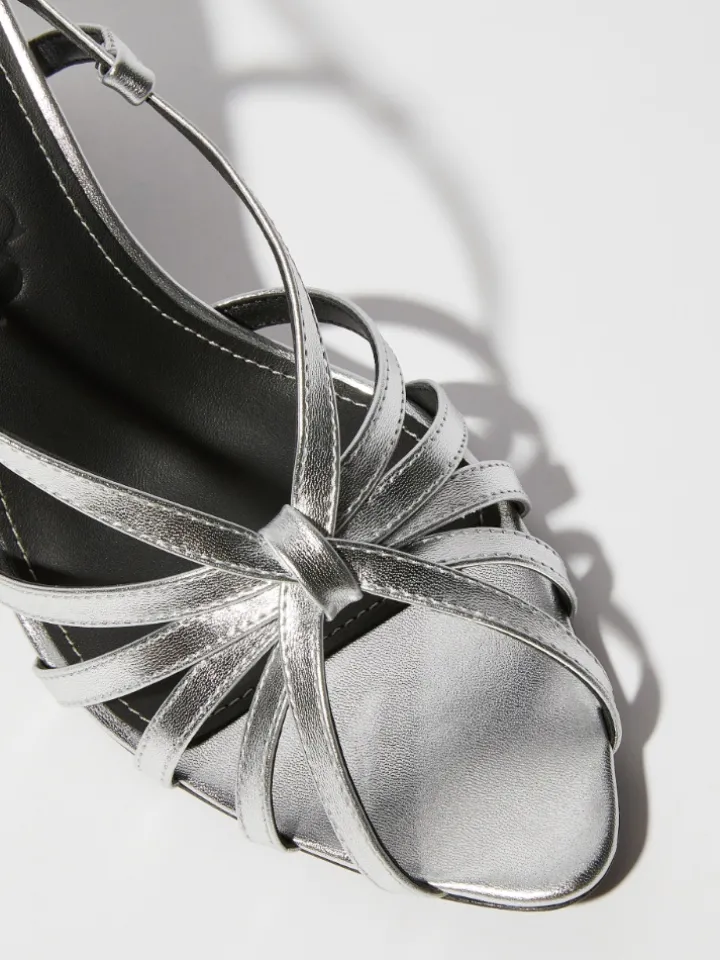 Laminated leather sandals - silver