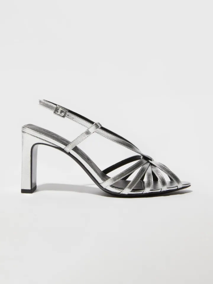 Laminated leather sandals - silver