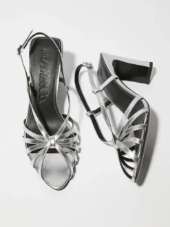 Laminated leather sandals - silver