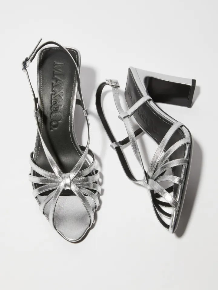 Laminated leather sandals - silver