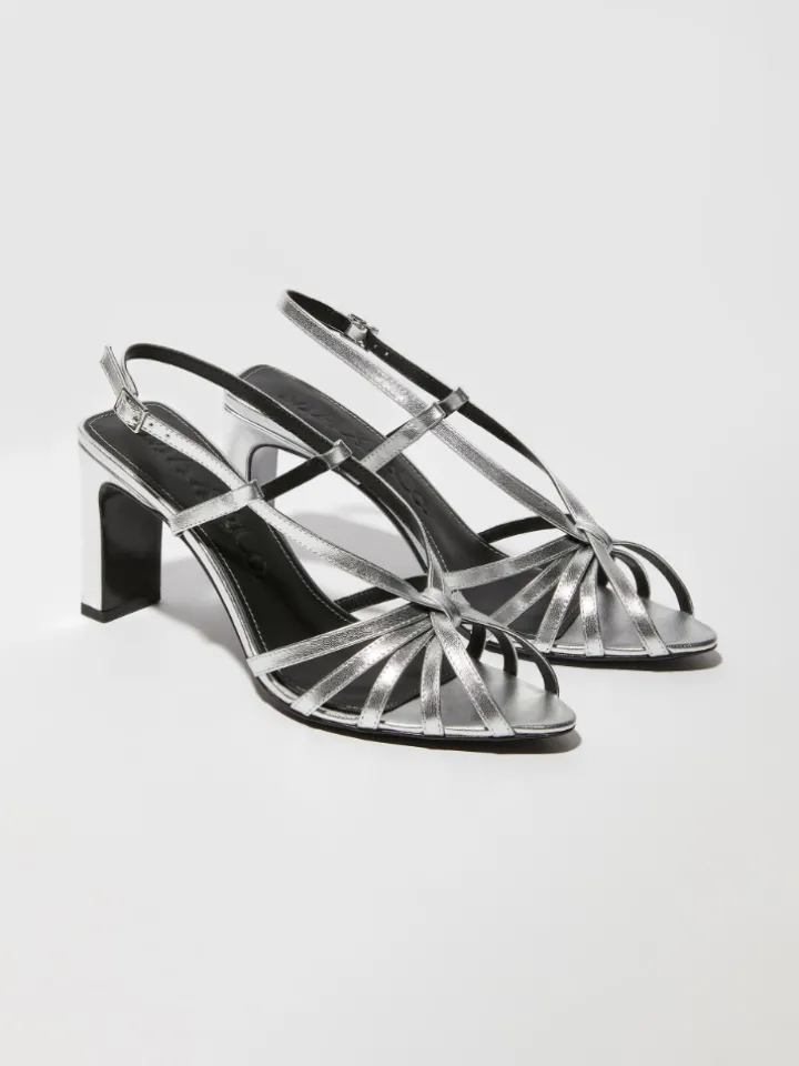 Laminated leather sandals - silver