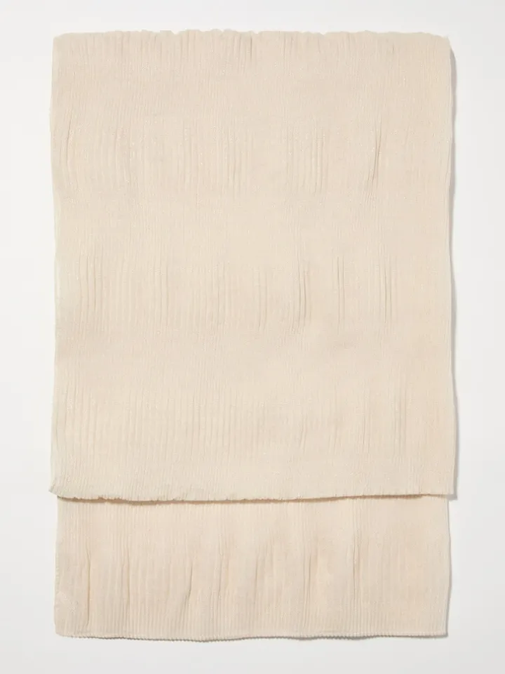 Laminated pleated gauze stole - cream
