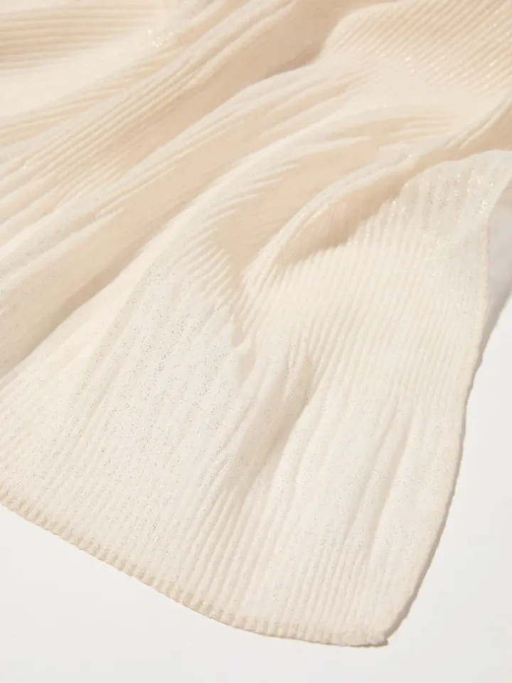 Laminated pleated gauze stole - cream