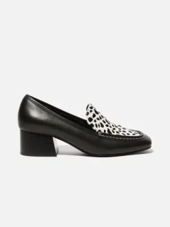 Leather and calf-hair loafers - black white