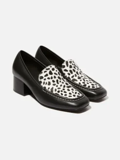 Leather and calf-hair loafers - black white
