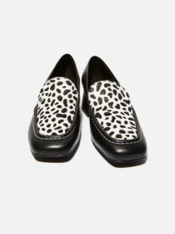 Leather and calf-hair loafers - black white