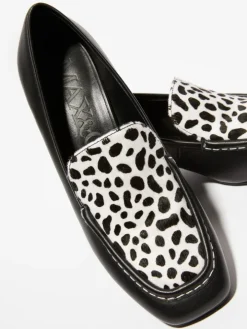 Leather and calf-hair loafers - black white