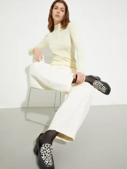 Leather and calf-hair loafers - black white