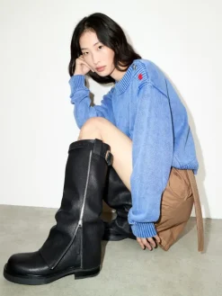 Leather biker boots - black