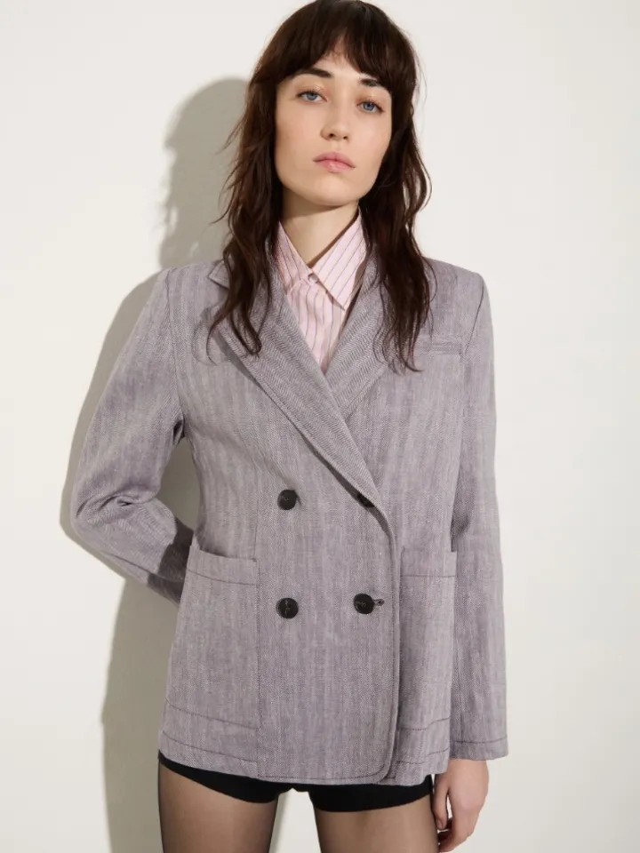 Linen and cotton-blend blazer - aubergine