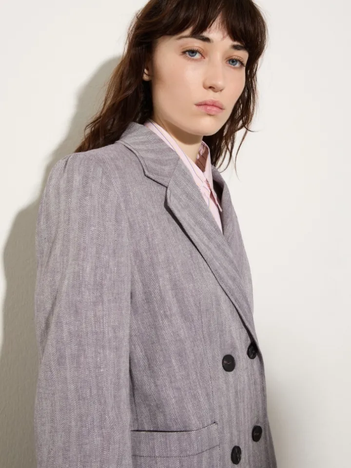 Linen and cotton-blend blazer - aubergine