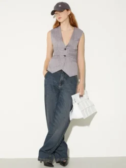 Linen and cotton gilet - aubergine