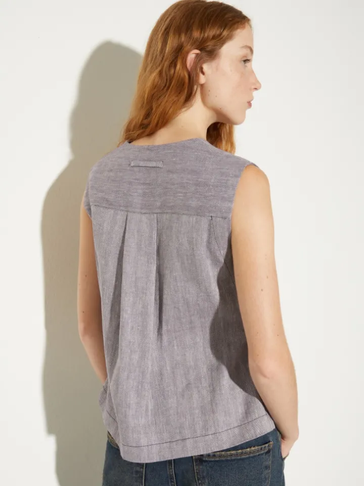 Linen and cotton gilet - aubergine