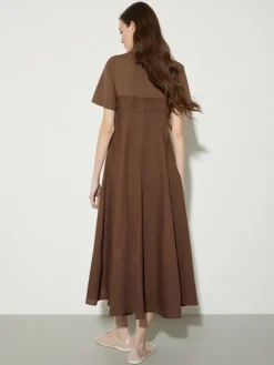 Linen and jersey midi dress - coffee
