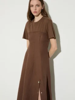 Linen and jersey midi dress - coffee