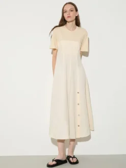 Linen and jersey midi dress - milk
