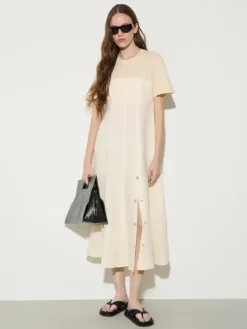 Linen and jersey midi dress - milk