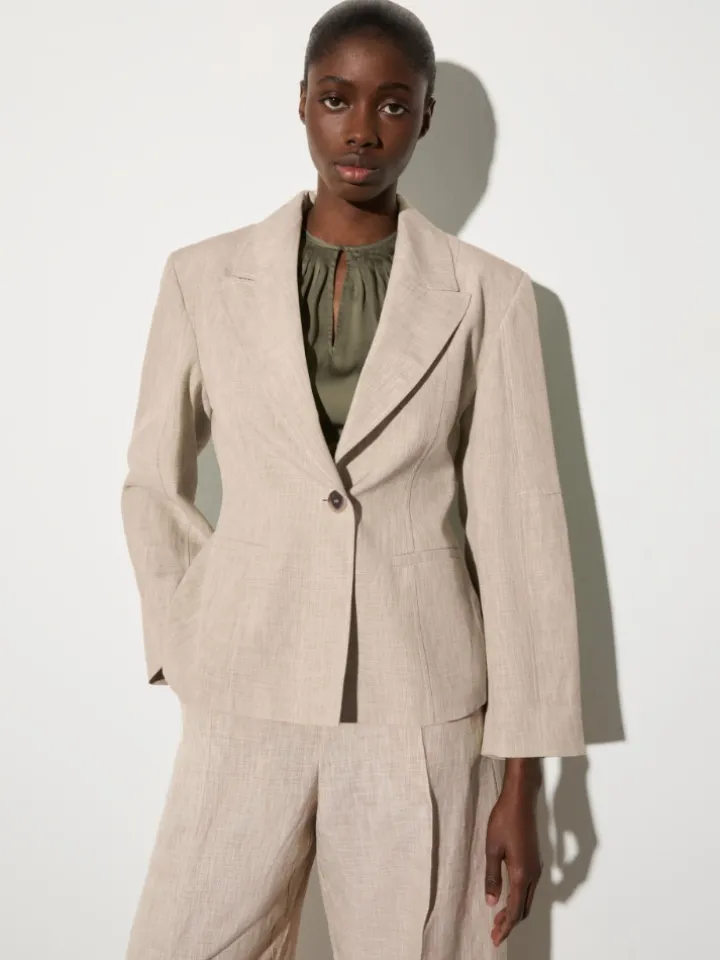 Linen blend blazer - beige