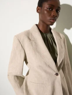 Linen blend blazer - beige