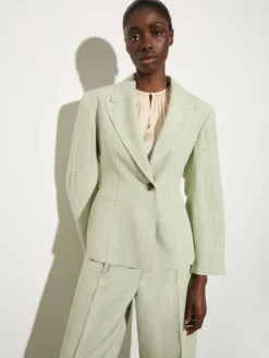 Linen blend blazer - green
