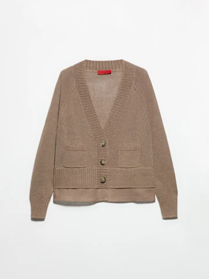 Linen-blend knitted cardigan - hazelnut brown