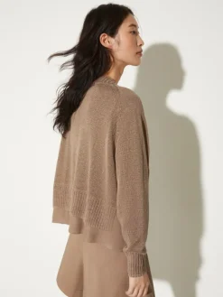 Linen-blend knitted cardigan - hazelnut brown