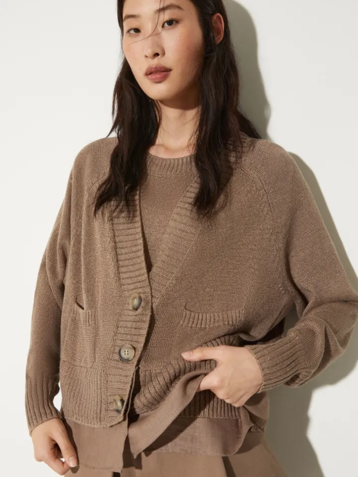 Linen-blend knitted cardigan - hazelnut brown