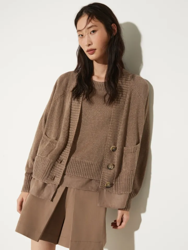 Linen-blend knitted cardigan - hazelnut brown