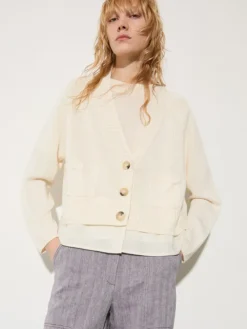 Linen-blend knitted cardigan - milk