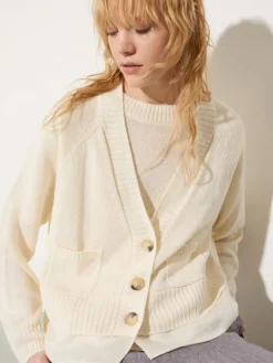 Linen-blend knitted cardigan - milk
