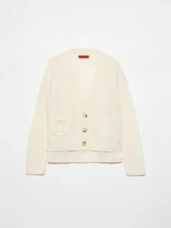 Linen-blend knitted cardigan - milk