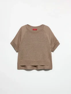 Linen-blend knitted T-shirt - hazelnut brown