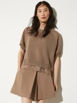 Linen-blend knitted T-shirt - hazelnut brown