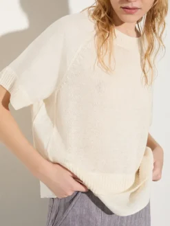 Linen-blend knitted T-shirt - milk