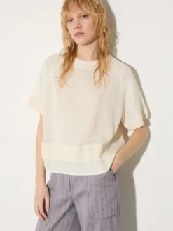 Linen-blend knitted T-shirt - milk