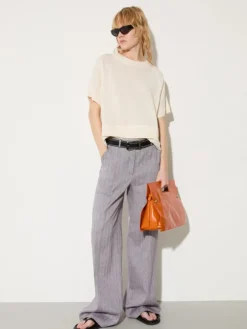 Linen-blend knitted T-shirt - milk