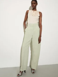 Linen blend trousers - green