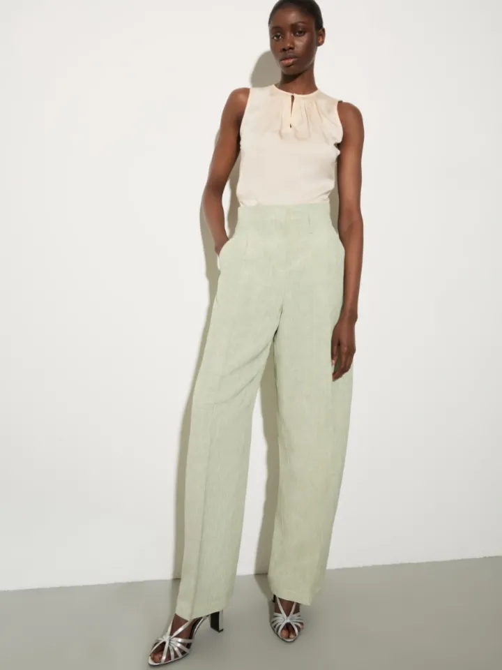 Linen blend trousers - green