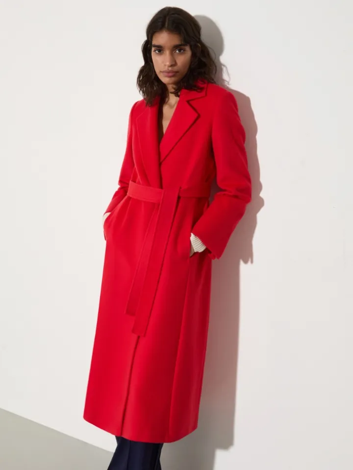Longrun wool-drap coat - red