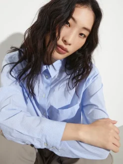 Loose-fitting poplin shirt - sky-blue
